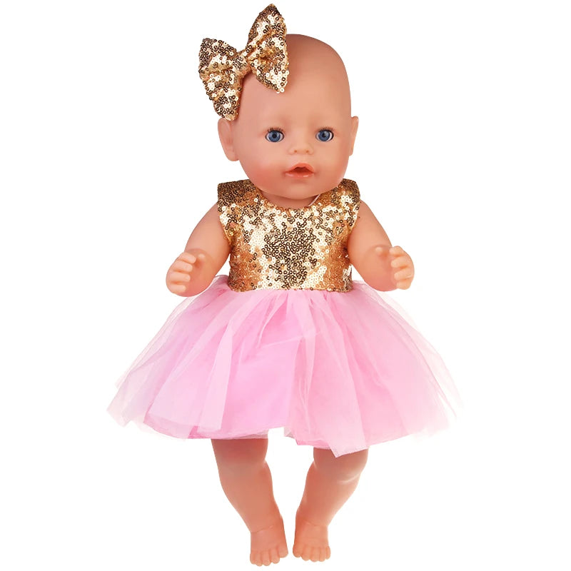 Sequins Dress Doll Clothes For 17 Inch&43cm Baby New Born Doll Brilliant Party Reunion Doll Skirt For American 18 Inch Doll DIY
