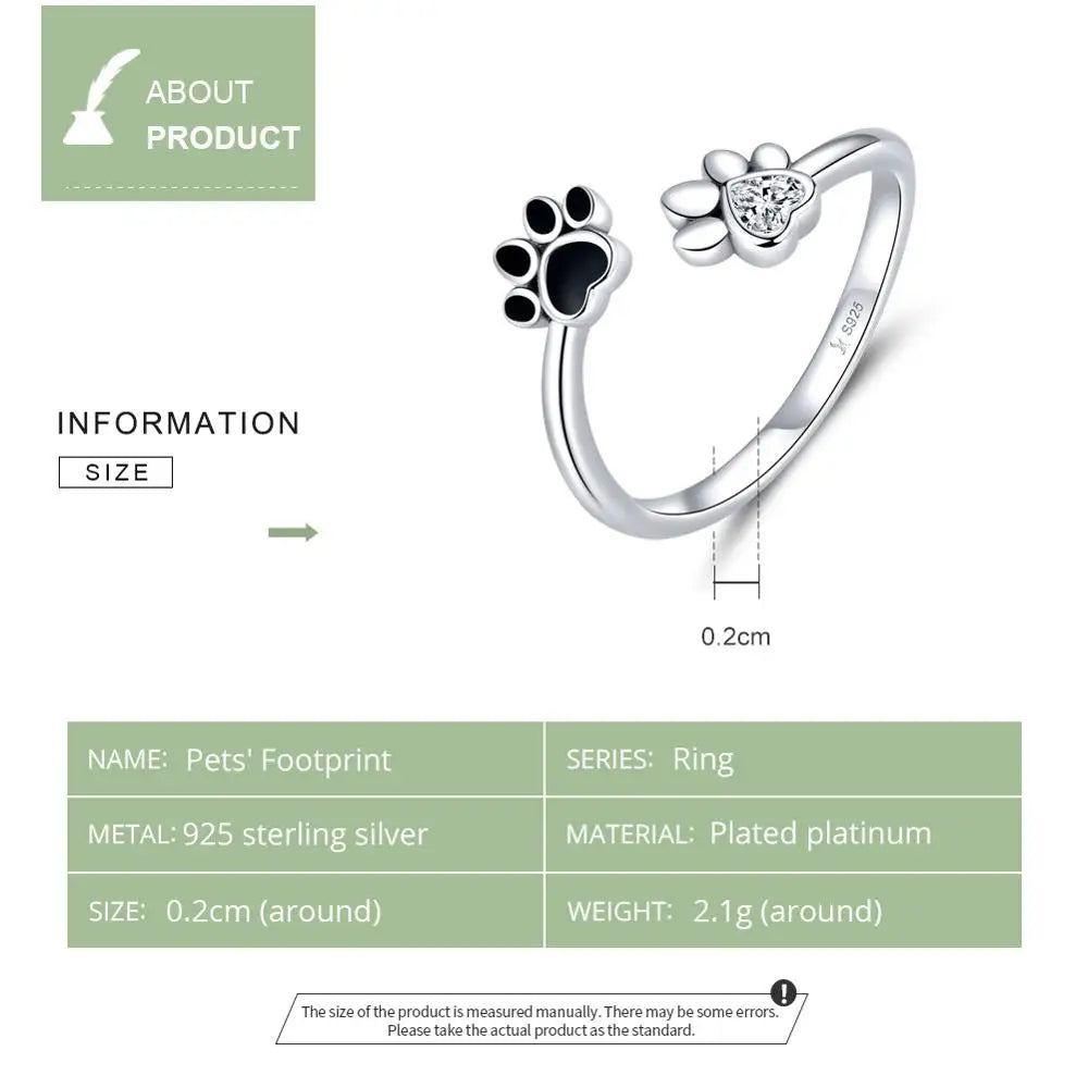 WOSTU 100% 925 Sterling Silver Paw Dog Pets' Footprint Ring For Women Wedding Engagement Adjustable Rings Fashion Jewelry CQR605