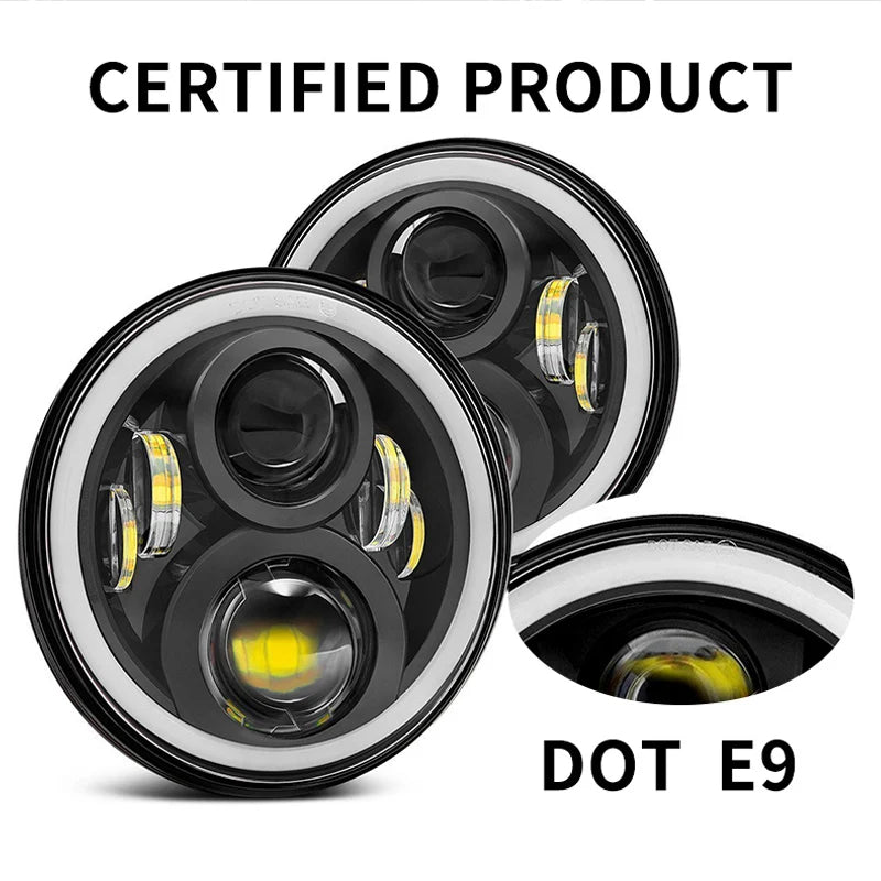 2x Car 7 Inch Led Headlight Hi/Low H4 Halo Angle Eyes DRL For Jeep JK TJ OffRoad Defender Hummer 4x4 Suzuki Samurai Headlamp