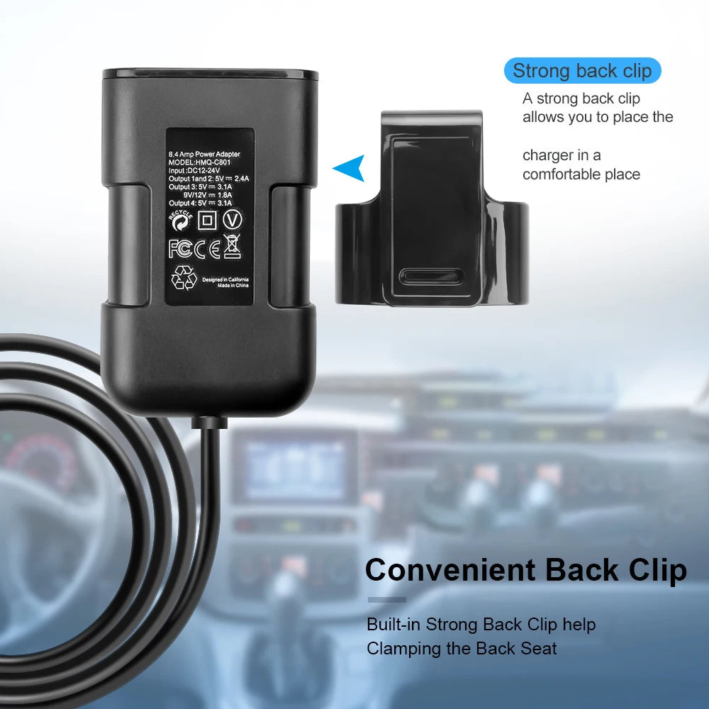 QC3.0 5.6 ft extension cable 4-port USB car charger for fast charging for iPhone 12 and Xiaomi mobile driving recorder