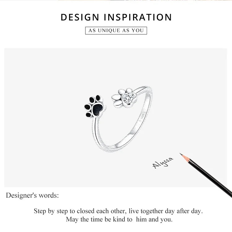 WOSTU 100% 925 Sterling Silver Paw Dog Pets' Footprint Ring For Women Wedding Engagement Adjustable Rings Fashion Jewelry CQR605