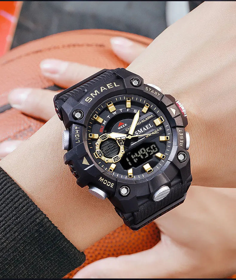 SMAEL Fashion Sport Watches Men Shock Resistant 50M Waterproof Wristwatch LED Alarm Stopwatch Clock Military 8040 Men Watch