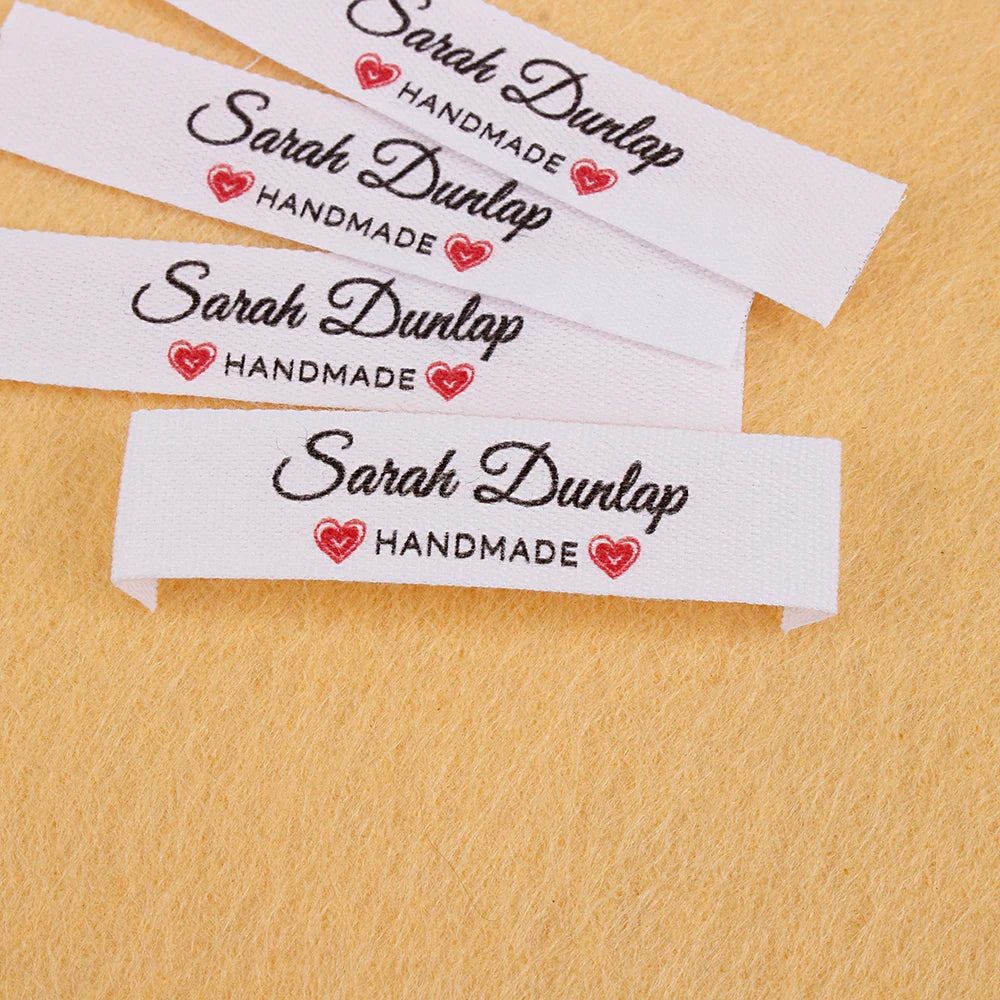 Clothing Labels, Washable, Cotton, Custom Tags, Personalized Name, Handmade, Sewing Gift, 12mm x 60mm, With Love (MD5262)