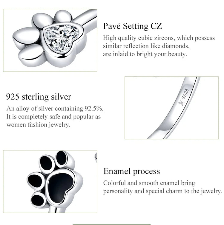 WOSTU 100% 925 Sterling Silver Paw Dog Pets' Footprint Ring For Women Wedding Engagement Adjustable Rings Fashion Jewelry CQR605