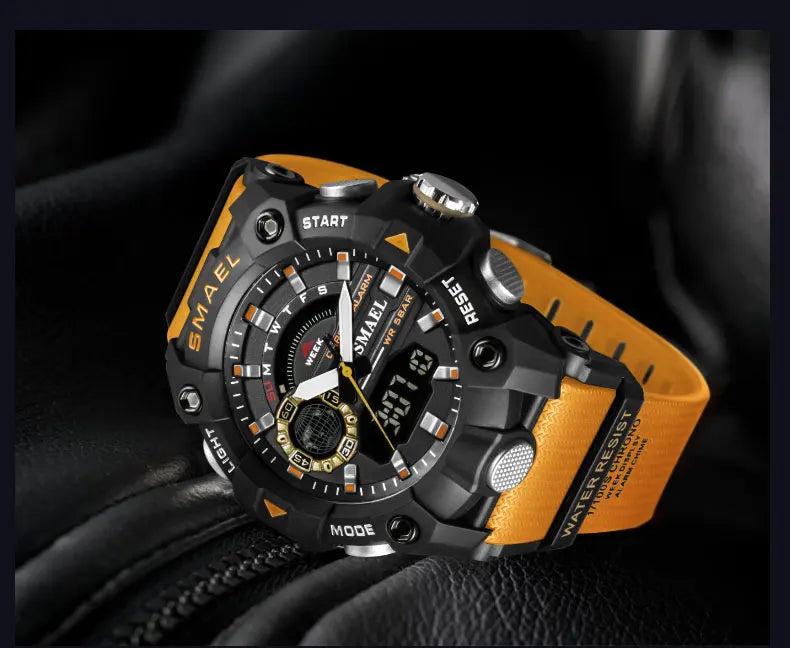 SMAEL Fashion Sport Watches Men Shock Resistant 50M Waterproof Wristwatch LED Alarm Stopwatch Clock Military 8040 Men Watch