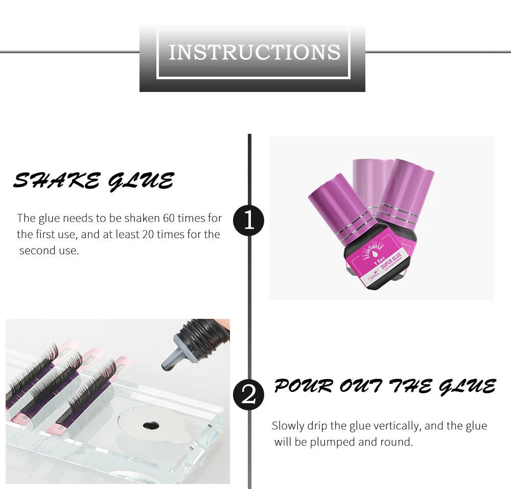 Yelix Eyelash Extension Glue 0.5-1 Sec Fast Dry Individual Lashes Glue Sensitive Eye Black/Clear Eyelash Glue Lash Extension