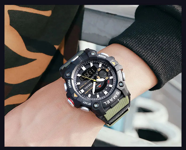 SMAEL Fashion Sport Watches Men Shock Resistant 50M Waterproof Wristwatch LED Alarm Stopwatch Clock Military 8040 Men Watch