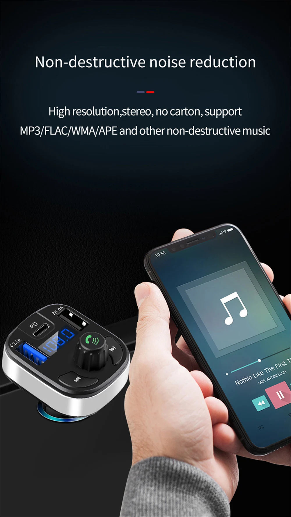 Car Bluetooth 5.0 FM Transmitter Dual USB PD Type C Fast Charge Car Charger Bluetooth Microphone Handsfree Car FM Modulator