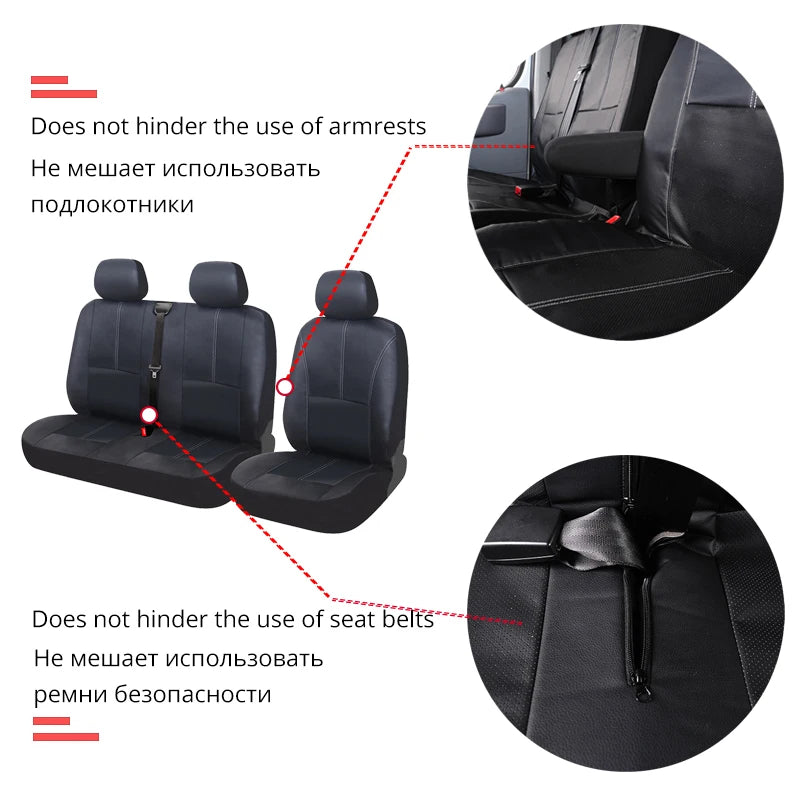 1+2 Seat Covers PU Leather Seat Cover for Transporter for Ford transit Van Truck Lorry for Renault for Peugeot for Opel Vivar