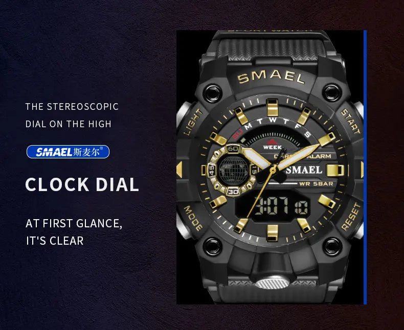 SMAEL Fashion Sport Watches Men Shock Resistant 50M Waterproof Wristwatch LED Alarm Stopwatch Clock Military 8040 Men Watch