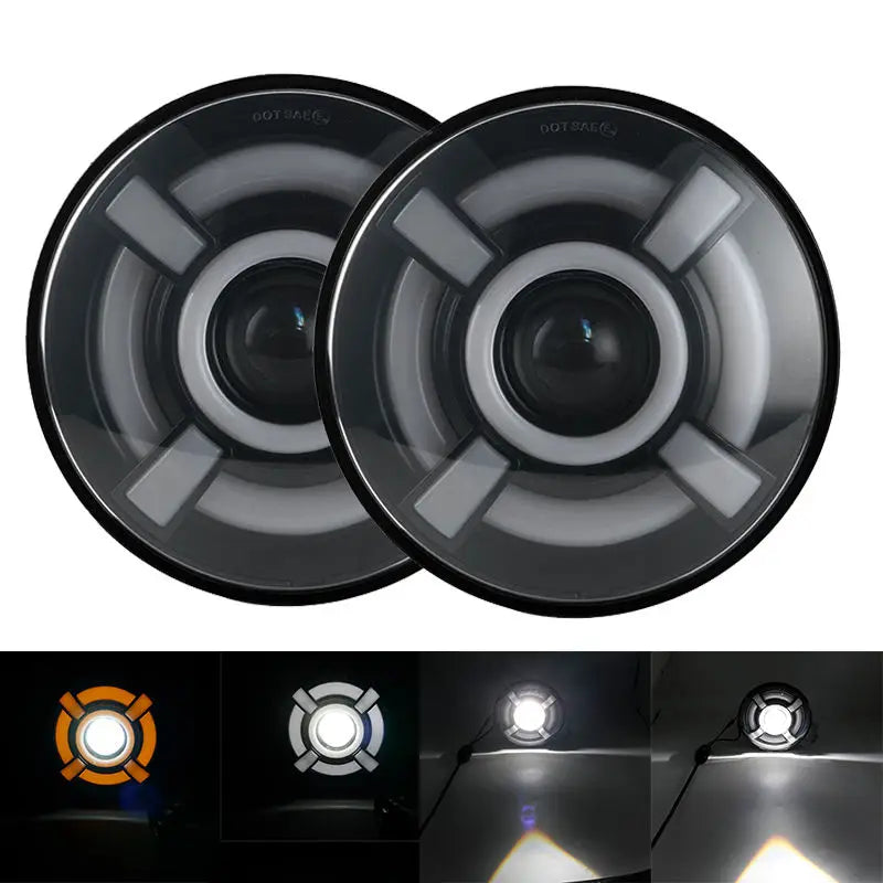 2x Car 7 Inch Led Headlight Hi/Low H4 Halo Angle Eyes DRL For Jeep JK TJ OffRoad Defender Hummer 4x4 Suzuki Samurai Headlamp