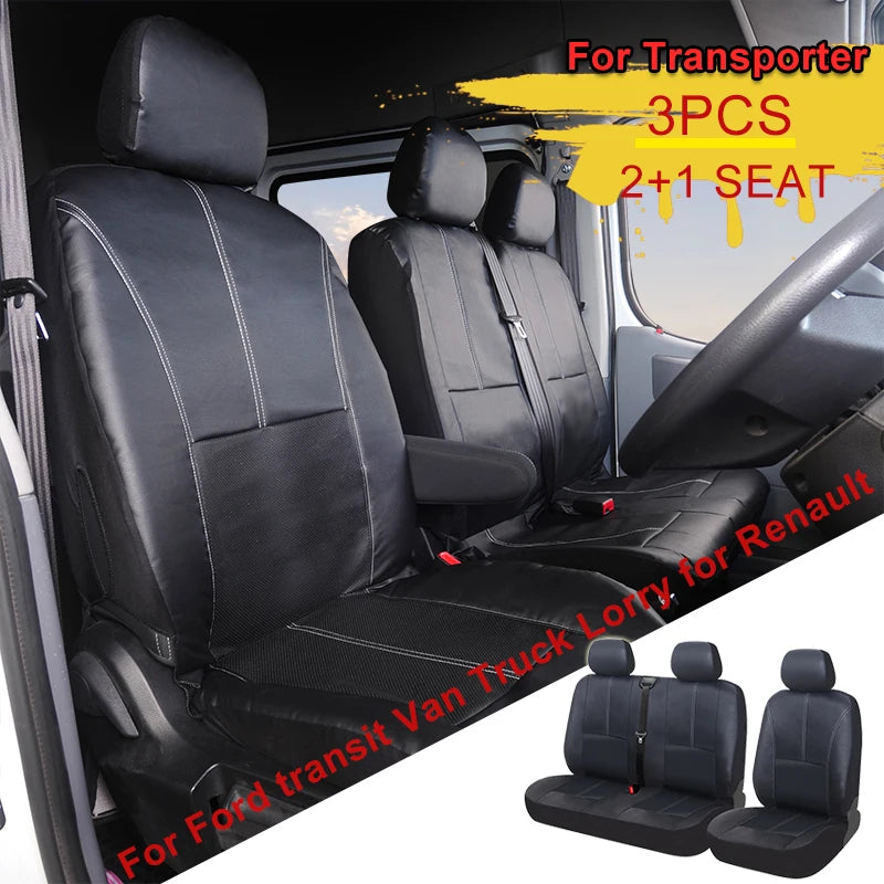 1+2 Seat Covers PU Leather Seat Cover for Transporter for Ford transit Van Truck Lorry for Renault for Peugeot for Opel Vivar