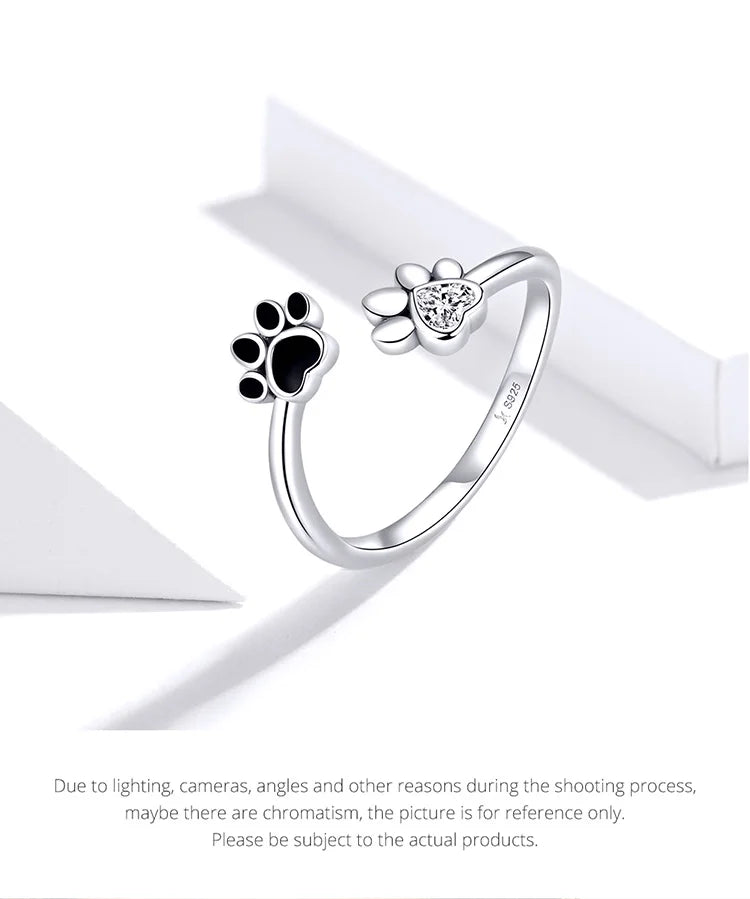 WOSTU 100% 925 Sterling Silver Paw Dog Pets' Footprint Ring For Women Wedding Engagement Adjustable Rings Fashion Jewelry CQR605