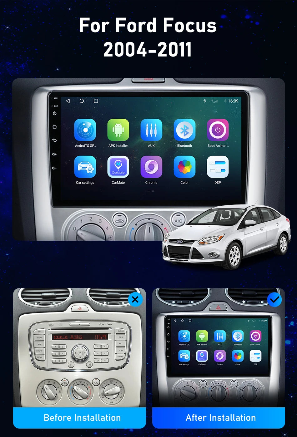 2 Din Android 12 Car Radio For Ford Focus 2 3 Mk2/Mk3 2004-2011 Multimedia Video Player GPS 4G Carplay Auto Stereo RDS Head Unit