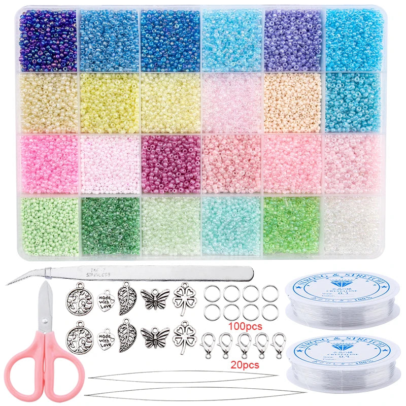 2mm Glass Seed Beads Set Jewelry Making Beads Kit Bracelets Necklace Ring Making Kit For DIY Art Handmade Craft 20000pcs