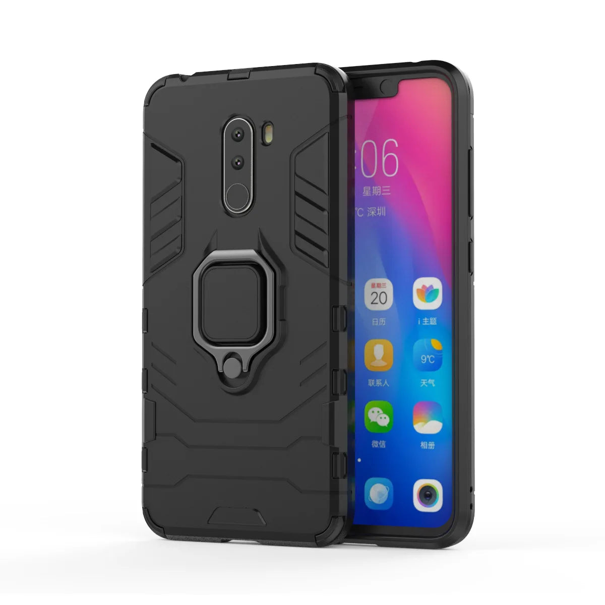 Luxury Armor For Xiaomi Pocophone F1 Case Shockproof PC+TPU Protective Back Cover For Poco F1 Case Magnetic Holder Ring Bracket