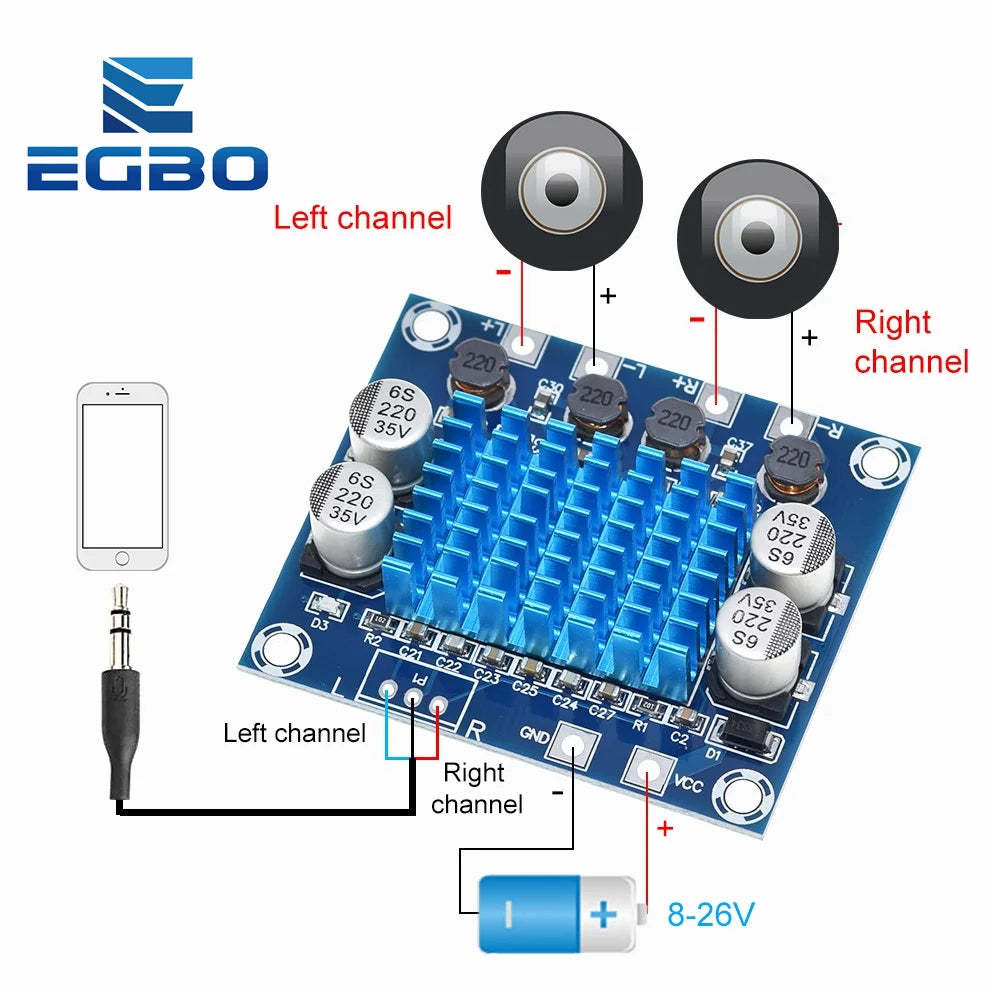 TPA3110 XH-A232 30W+30W 2.0 Channel Digital Stereo Audio Power Amplifier Board DC 8-26V 3A for Arduino