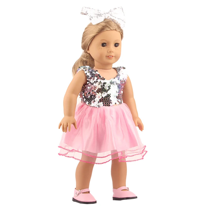 Sequins Dress Doll Clothes For 17 Inch&43cm Baby New Born Doll Brilliant Party Reunion Doll Skirt For American 18 Inch Doll DIY