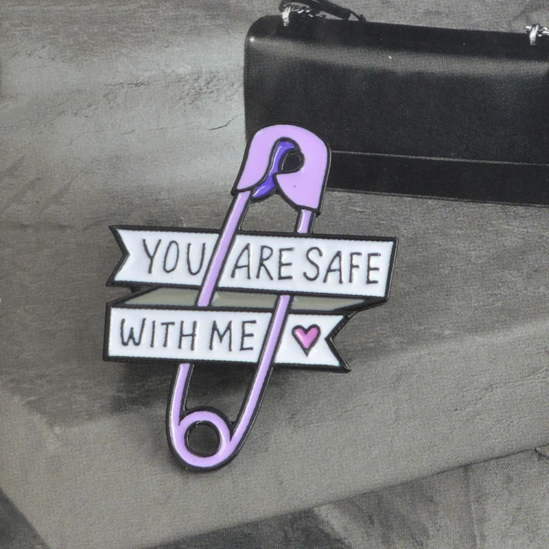 You Are Safe With Me Safety Pin Brooches Hard enamel lapel pins Backpack Jackets Bags Accessories for Men Women Couple