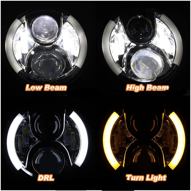 2x Car 7 Inch Led Headlight Hi/Low H4 Halo Angle Eyes DRL For Jeep JK TJ OffRoad Defender Hummer 4x4 Suzuki Samurai Headlamp