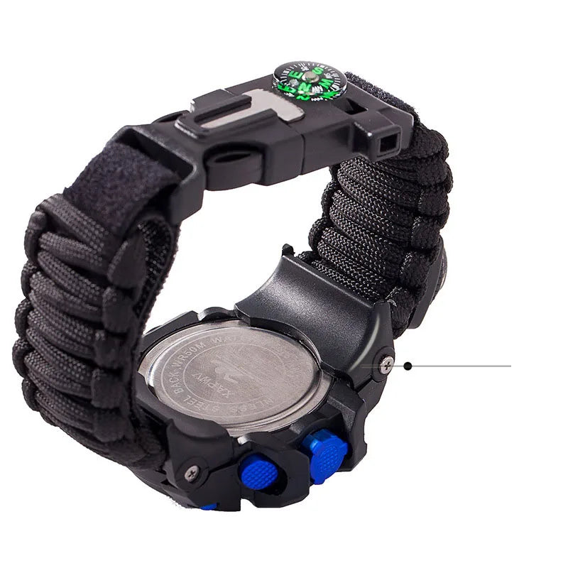 Outdoor Survive Watch Emergency with Night Vision 50M Waterproof Paracord Knife Compass Thermometer Whistles First Aid Kits Hot