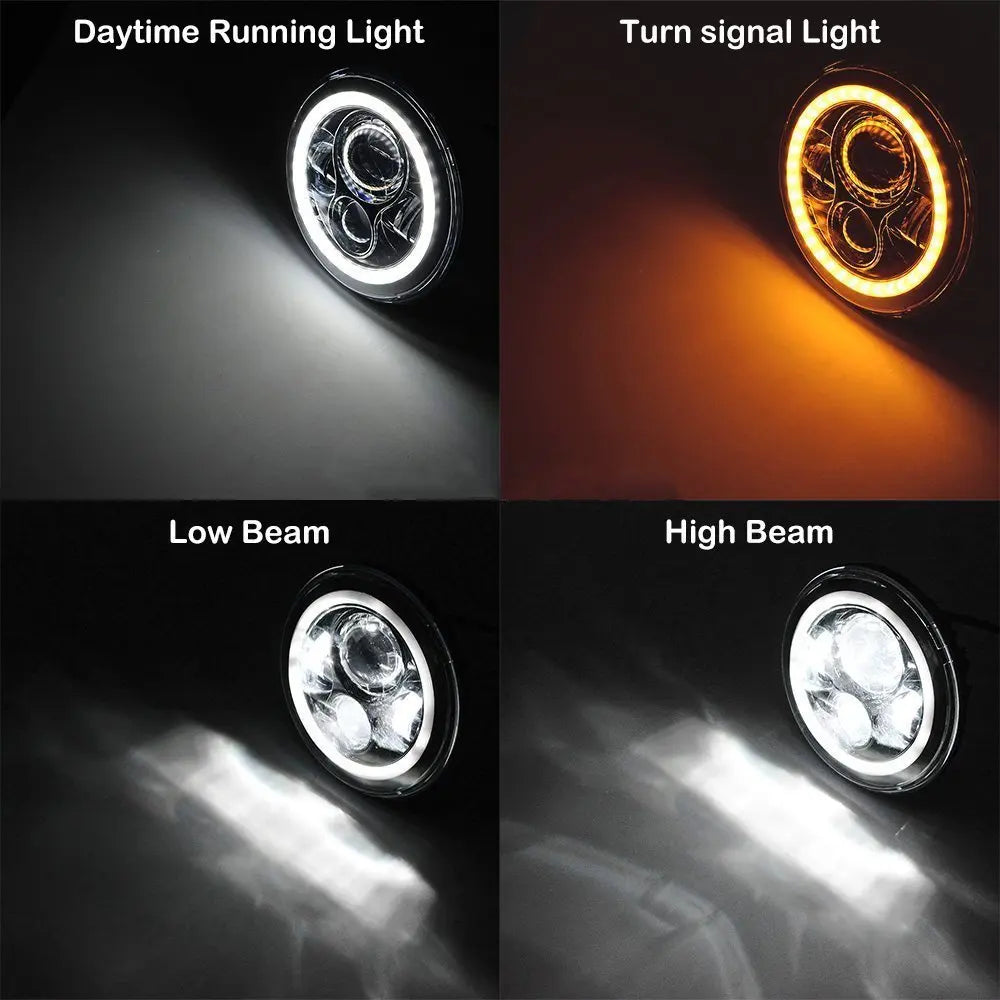 2x Car 7 Inch Led Headlight Hi/Low H4 Halo Angle Eyes DRL For Jeep JK TJ OffRoad Defender Hummer 4x4 Suzuki Samurai Headlamp