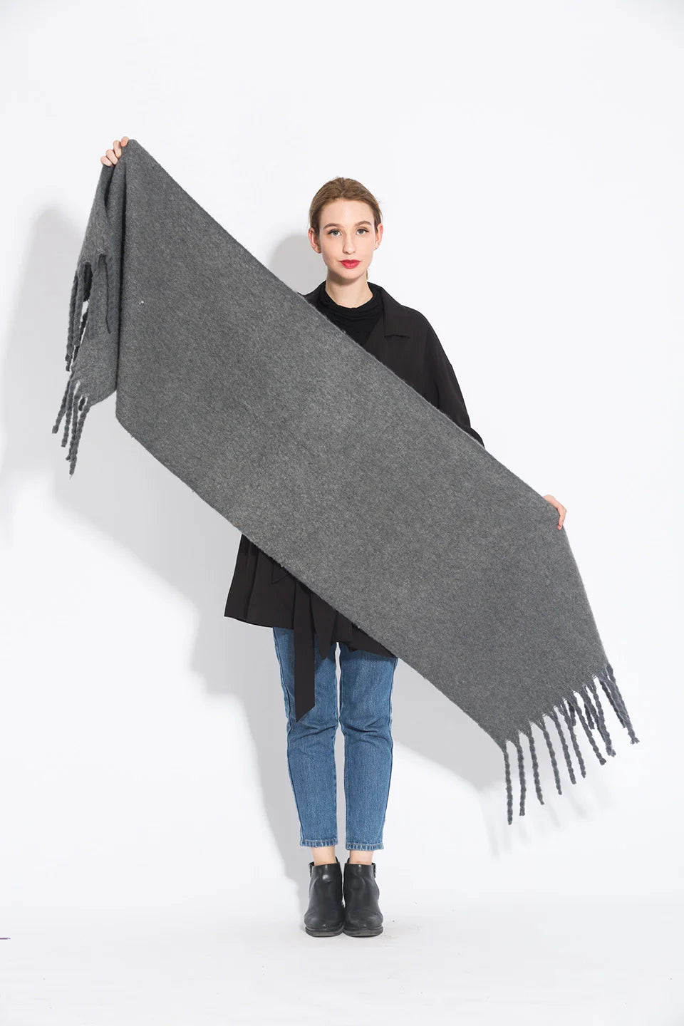 Solid Color Women Thick Shawl Scarf Winter Warm Fashion Pashmina Scarves Long Tassel Hijab Stole Bufanda Mujer