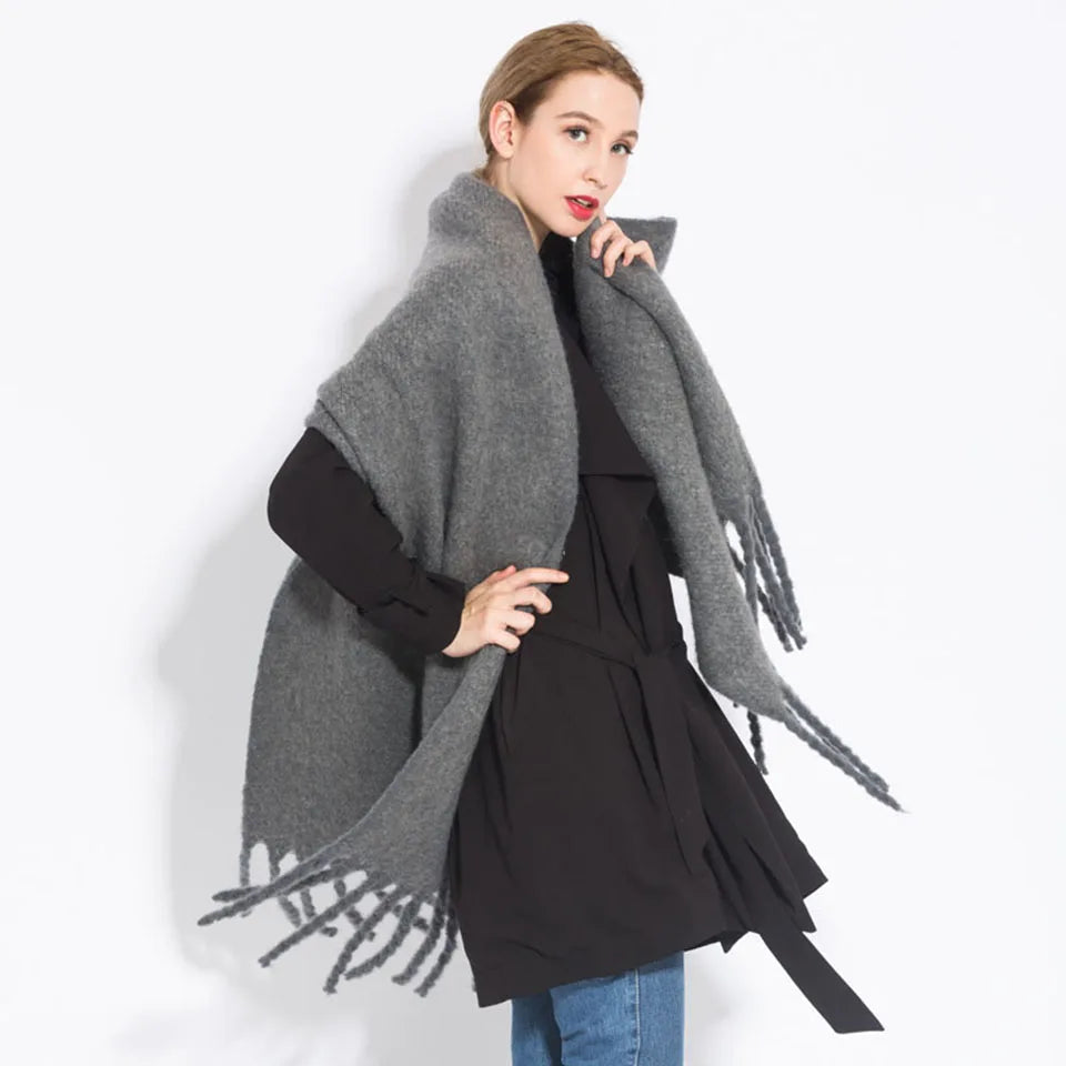 Solid Color Women Thick Shawl Scarf Winter Warm Fashion Pashmina Scarves Long Tassel Hijab Stole Bufanda Mujer