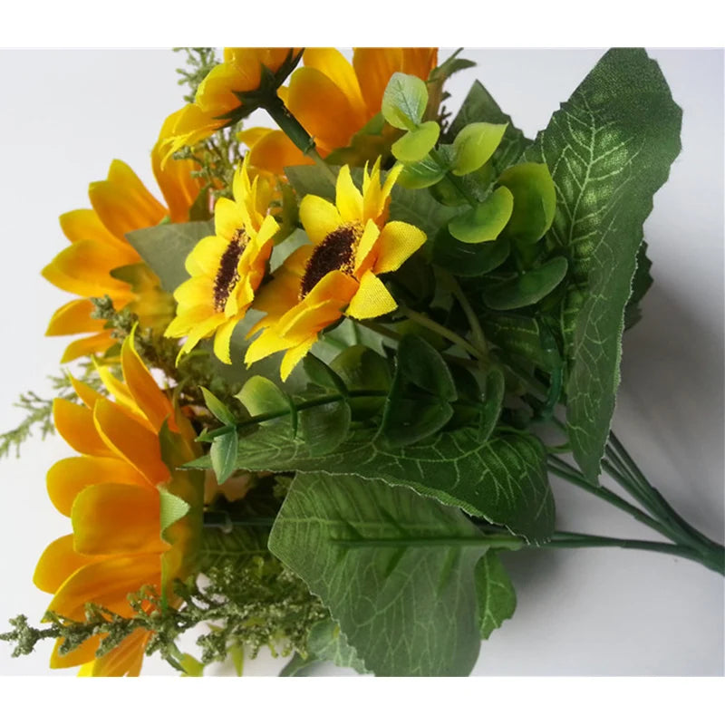 13 Heads Yellow Silk Sunflower Artificial Flowers 7 Branch/Bouquet for Home Office Garden Party Wedding Hotel Decoration A5230