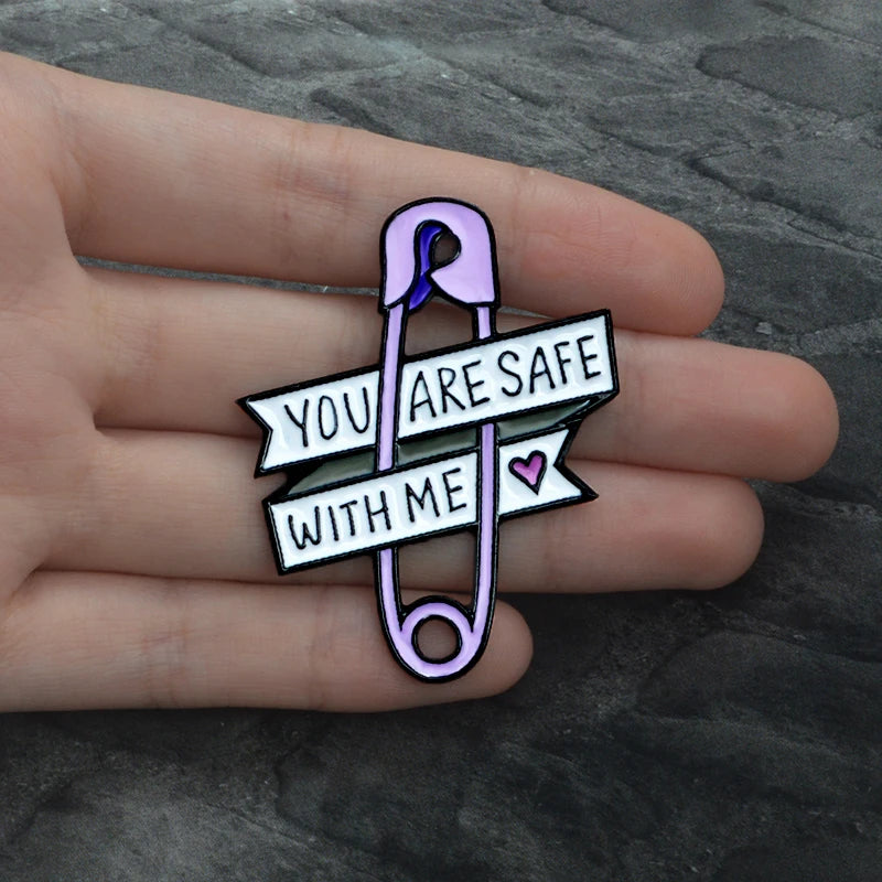 You Are Safe With Me Safety Pin Brooches Hard enamel lapel pins Backpack Jackets Bags Accessories for Men Women Couple