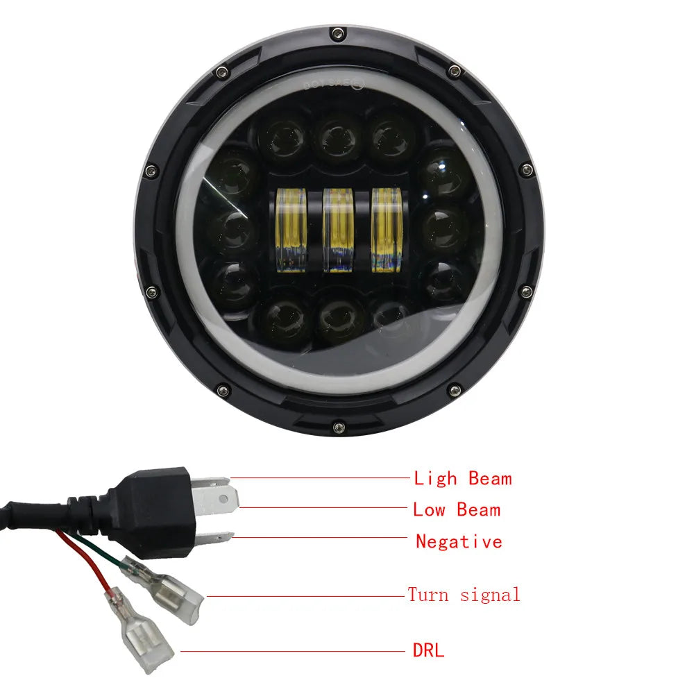2x Car 7 Inch Led Headlight Hi/Low H4 Halo Angle Eyes DRL For Jeep JK TJ OffRoad Defender Hummer 4x4 Suzuki Samurai Headlamp