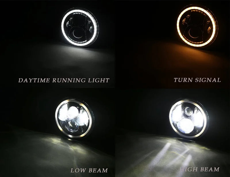 2x Car 7 Inch Led Headlight Hi/Low H4 Halo Angle Eyes DRL For Jeep JK TJ OffRoad Defender Hummer 4x4 Suzuki Samurai Headlamp