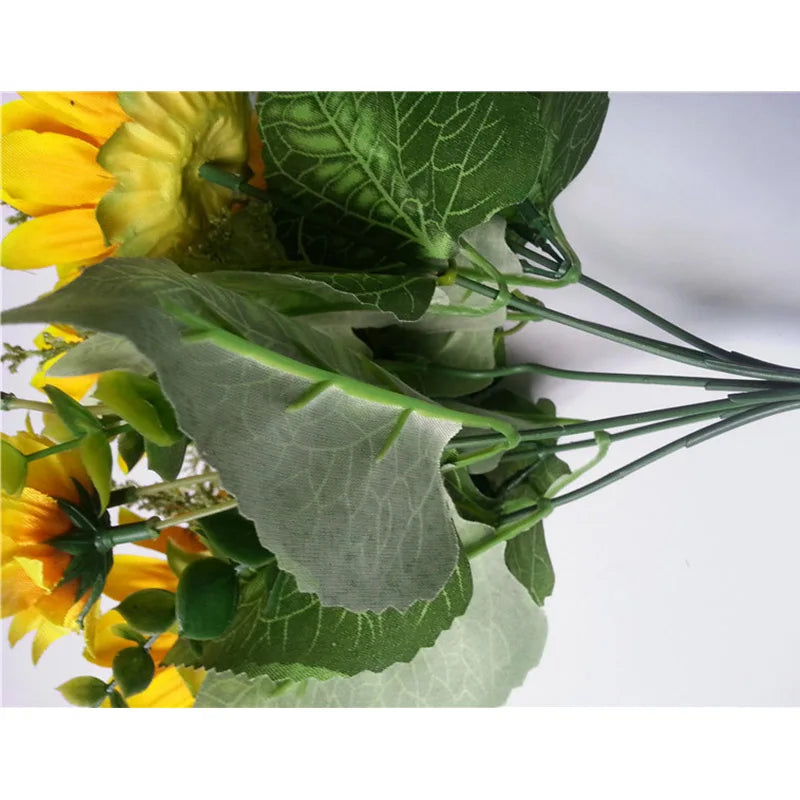13 Heads Yellow Silk Sunflower Artificial Flowers 7 Branch/Bouquet for Home Office Garden Party Wedding Hotel Decoration A5230