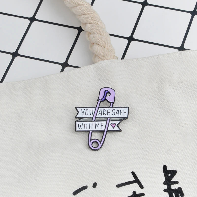 You Are Safe With Me Safety Pin Brooches Hard enamel lapel pins Backpack Jackets Bags Accessories for Men Women Couple