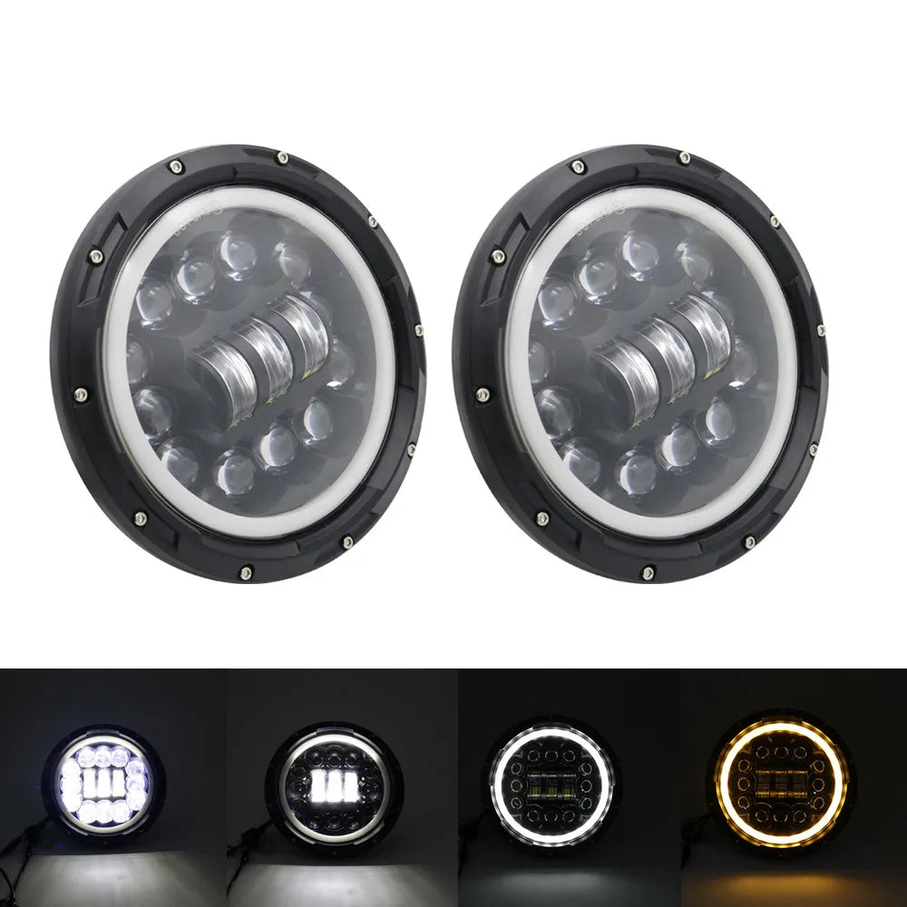 2x Car 7 Inch Led Headlight Hi/Low H4 Halo Angle Eyes DRL For Jeep JK TJ OffRoad Defender Hummer 4x4 Suzuki Samurai Headlamp