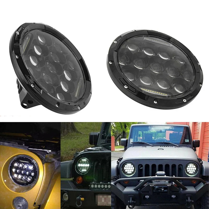 2x Car 7 Inch Led Headlight Hi/Low H4 Halo Angle Eyes DRL For Jeep JK TJ OffRoad Defender Hummer 4x4 Suzuki Samurai Headlamp