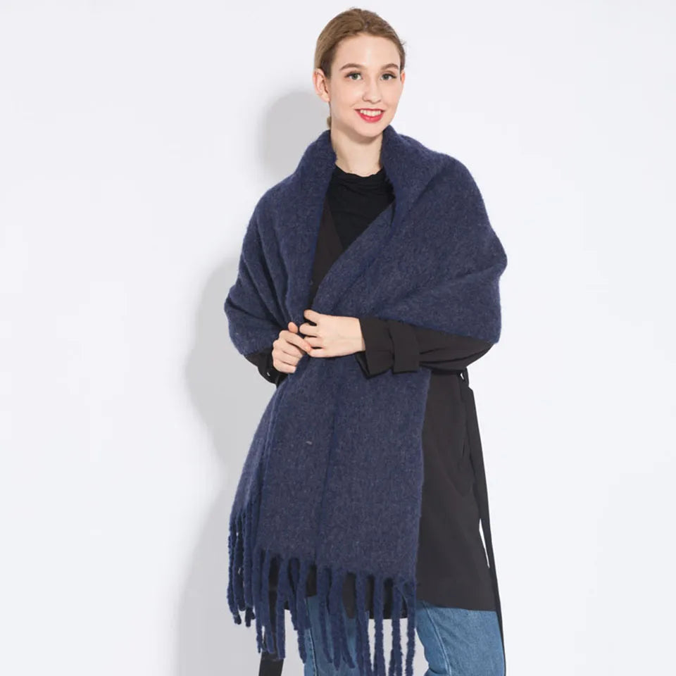 Solid Color Women Thick Shawl Scarf Winter Warm Fashion Pashmina Scarves Long Tassel Hijab Stole Bufanda Mujer