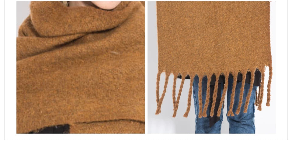 Solid Color Women Thick Shawl Scarf Winter Warm Fashion Pashmina Scarves Long Tassel Hijab Stole Bufanda Mujer