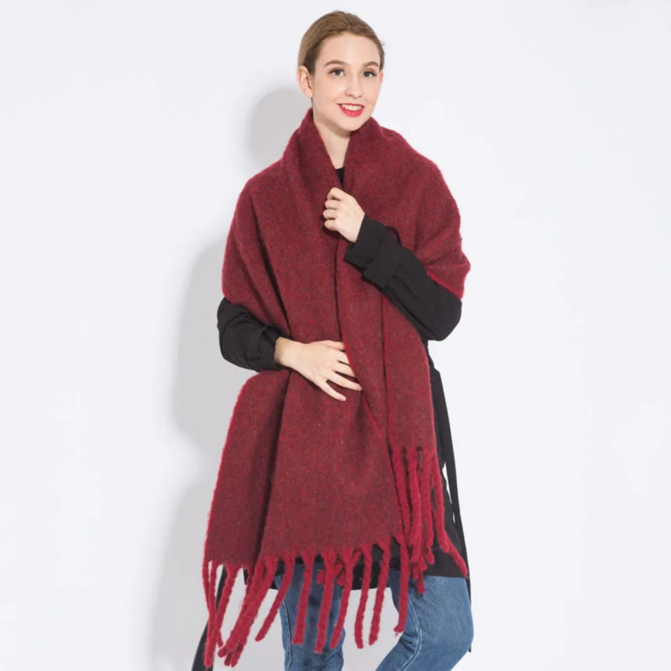 Solid Color Women Thick Shawl Scarf Winter Warm Fashion Pashmina Scarves Long Tassel Hijab Stole Bufanda Mujer