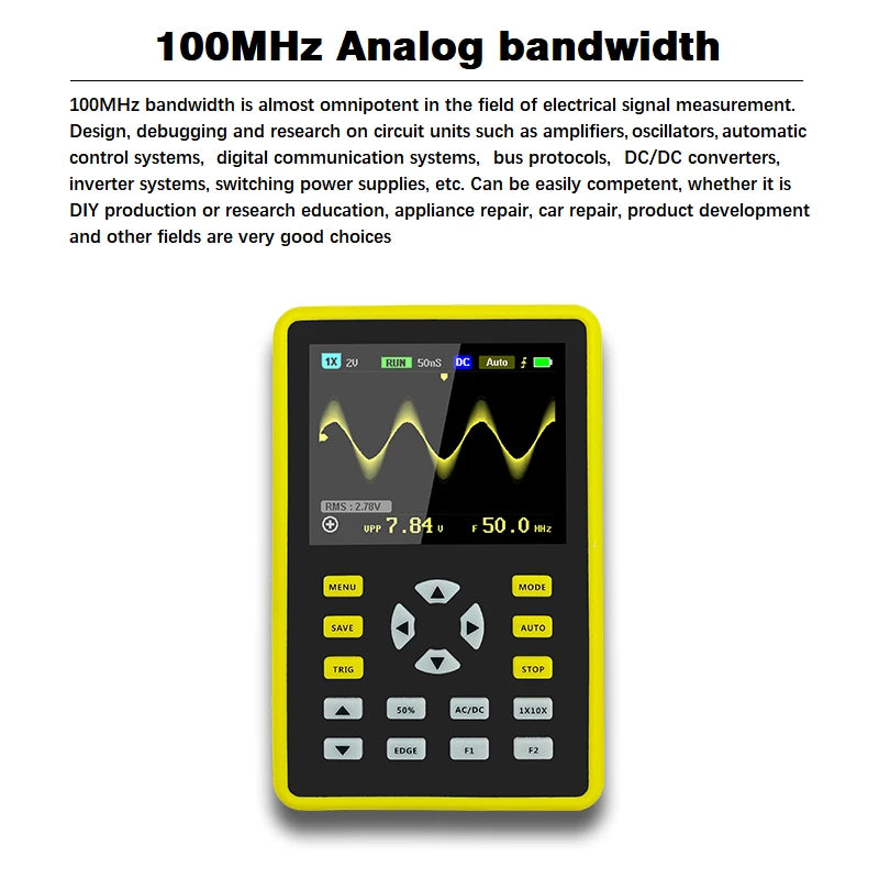 FNIRSI-5012H Handheld Digital Osciloscopio 500MS/s Sampling Rate 100MHz Analog Bandwidth 2.4 Inches Support Waveform Storage