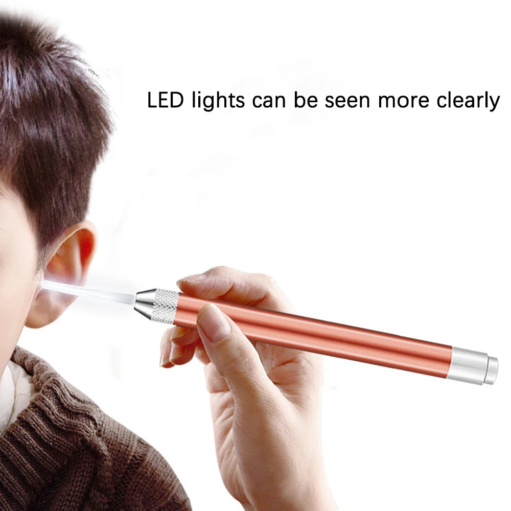 Baby Ear Cleaner Spoon LED Flash Light Ear Wax Curette Picker Visual Children Earpick Eer Wax Dig Remover Nose 2pc siliconespoon
