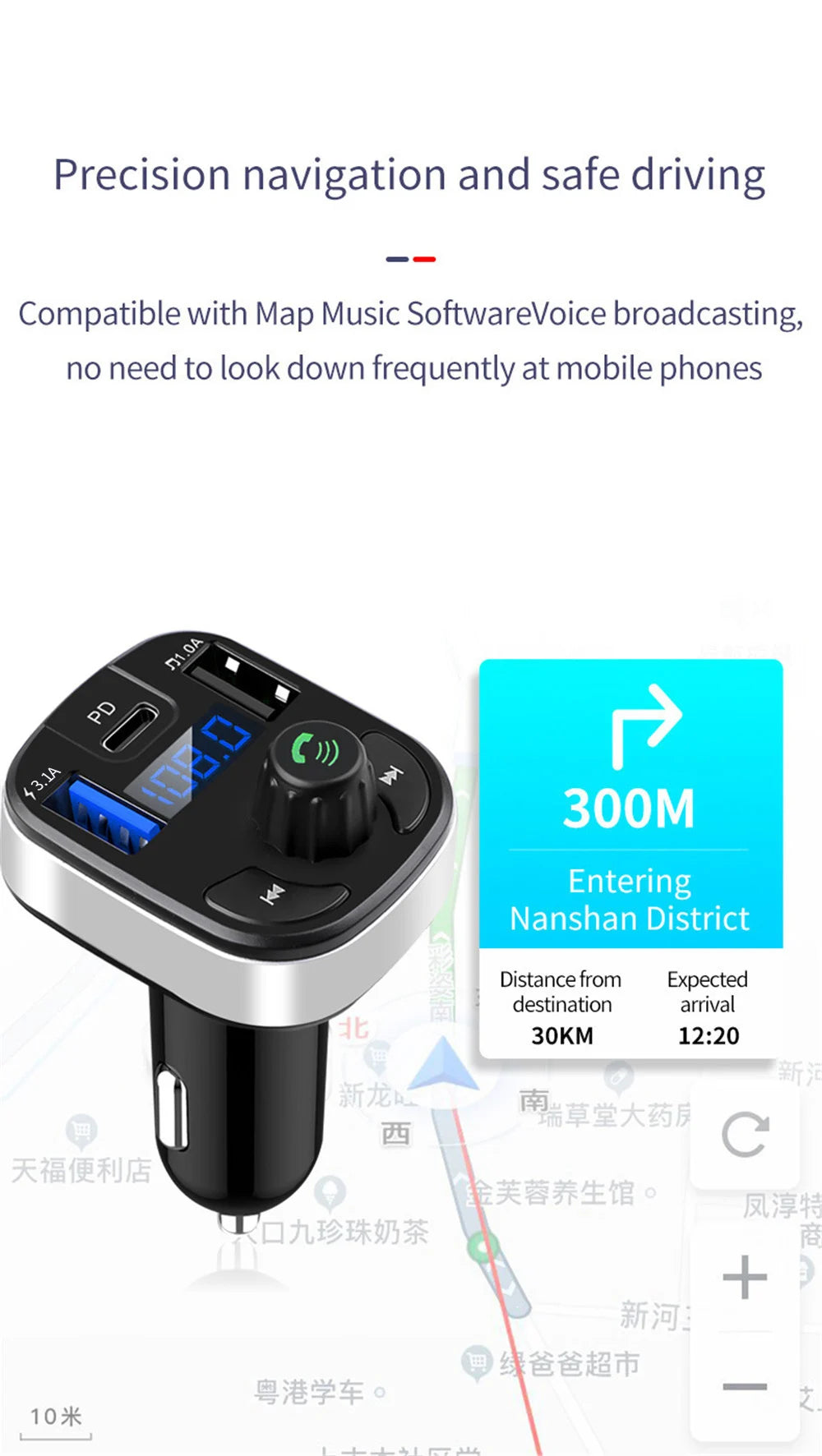 Car Bluetooth 5.0 FM Transmitter Dual USB PD Type C Fast Charge Car Charger Bluetooth Microphone Handsfree Car FM Modulator