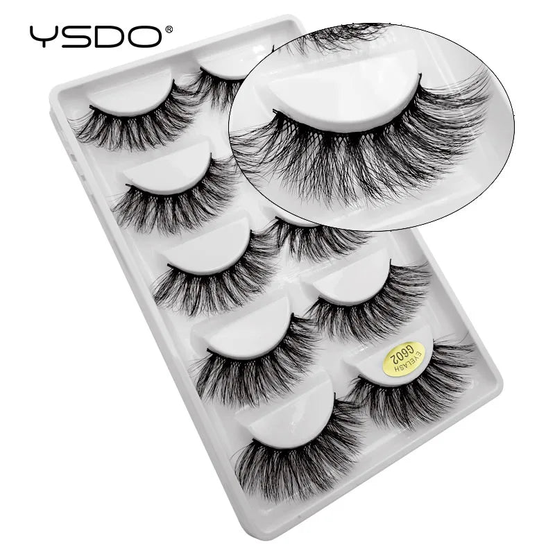 YSDO 5 Pairs False Eyelashes Lashes Natural Fluffy Faux Mink Eyelashes Cilios Mink 3d Soft Lashes Thick Faux Cils Maquiagem