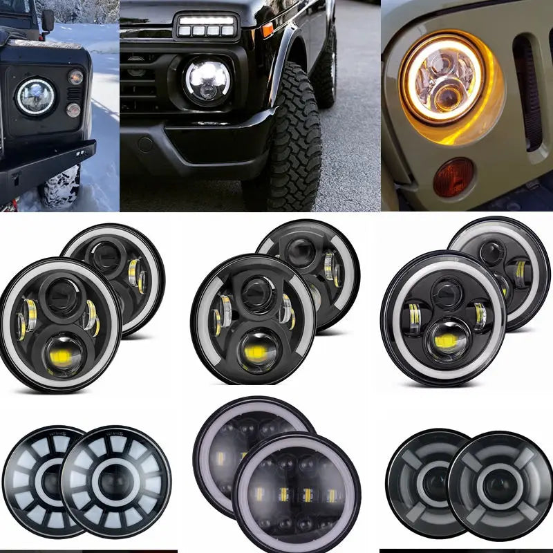 2x Car 7 Inch Led Headlight Hi/Low H4 Halo Angle Eyes DRL For Jeep JK TJ OffRoad Defender Hummer 4x4 Suzuki Samurai Headlamp