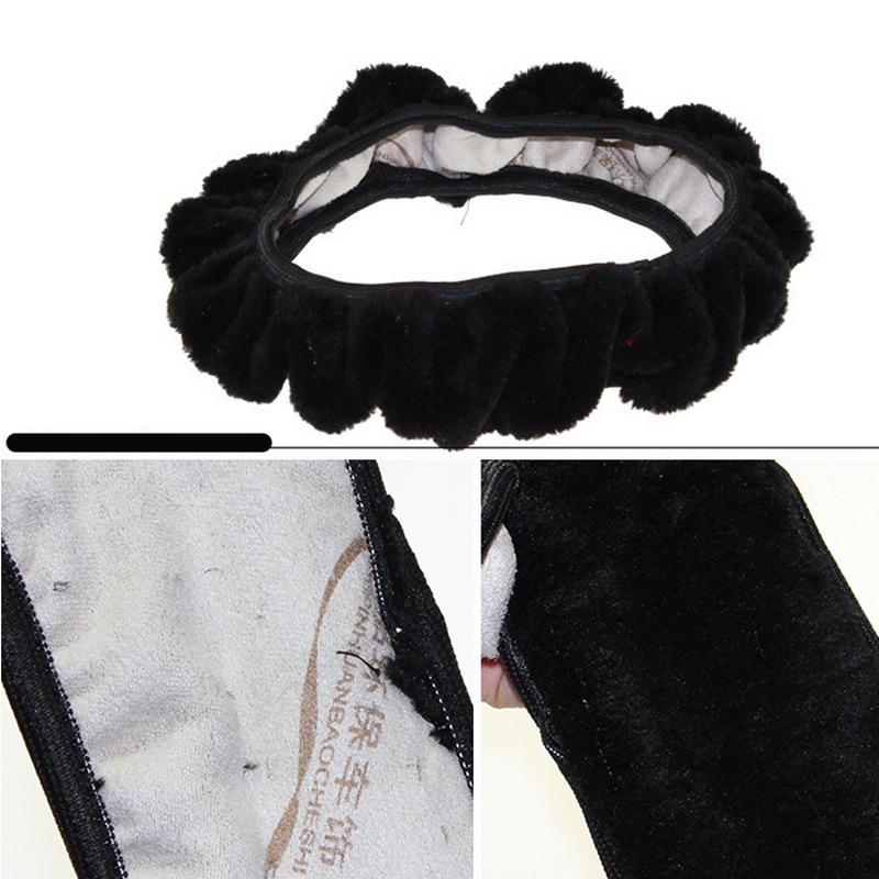 New Winter Black Charm Warm Long Wool Plush Car Steering Wheel Covers Woolen  Universal Interior
