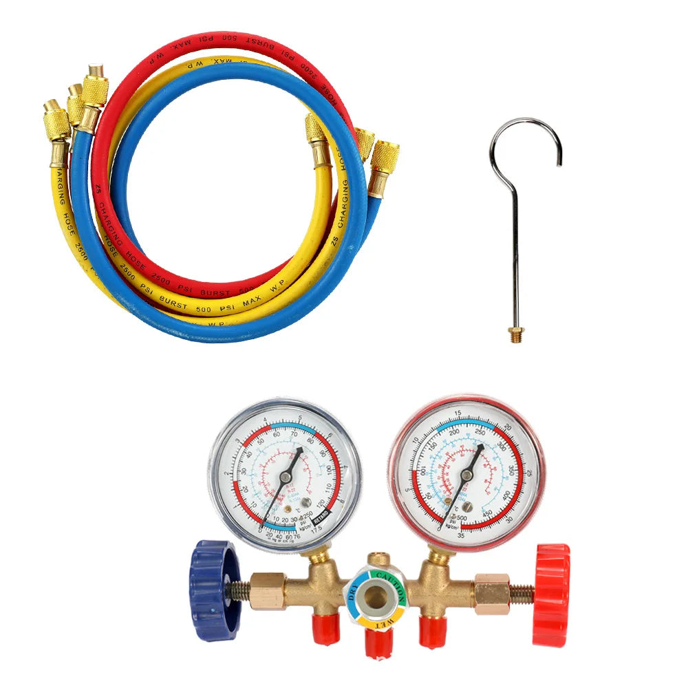 2024 Air Condition Gauge for R12 R22 R-404A R-134a Refrigerants, Manifold Gauge Manometer Valve 500psi with Visual Mirror