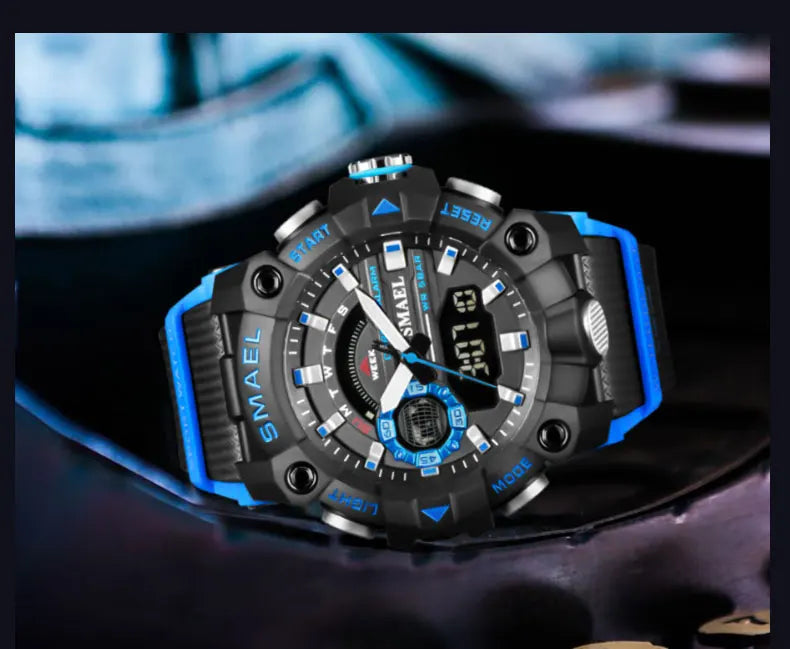 SMAEL Fashion Sport Watches Men Shock Resistant 50M Waterproof Wristwatch LED Alarm Stopwatch Clock Military 8040 Men Watch