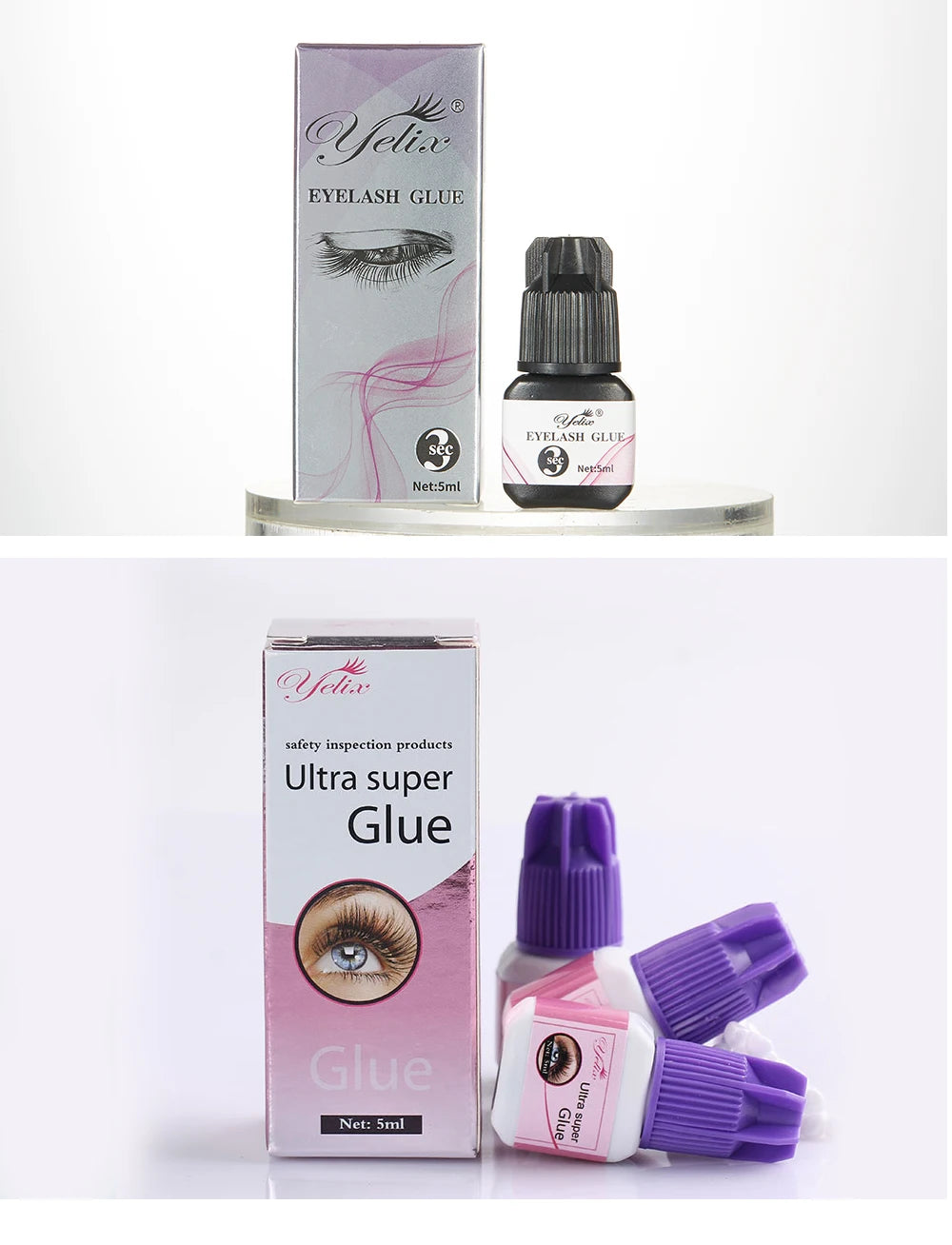 Yelix Eyelash Extension Glue 0.5-1 Sec Fast Dry Individual Lashes Glue Sensitive Eye Black/Clear Eyelash Glue Lash Extension