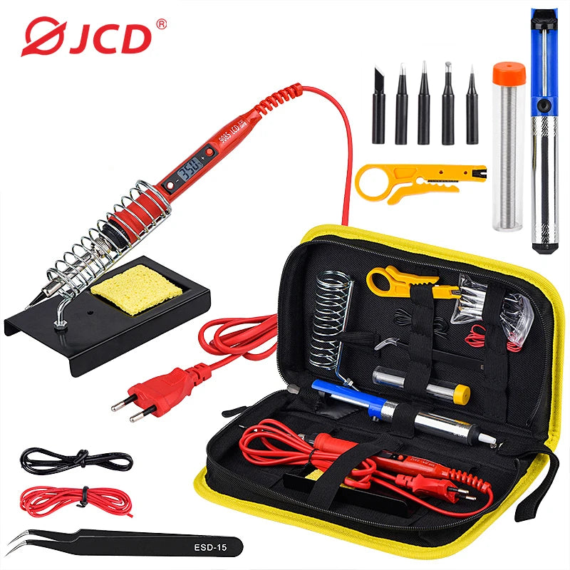 JCD Soldering Iron Kit Adjustable Temperature 220V 80W LCD Digital Display Welding Repair Tools With Solder Tin Iron Tips 908S