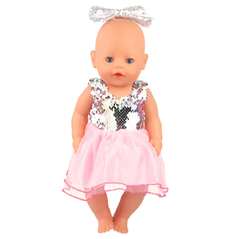 Sequins Dress Doll Clothes For 17 Inch&43cm Baby New Born Doll Brilliant Party Reunion Doll Skirt For American 18 Inch Doll DIY